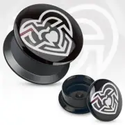 Earrings Ring Black UV Screw Fit Plug Hollow Heart Sold as a pair 00