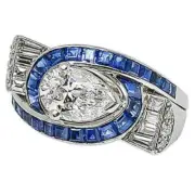 Fancy 4.40CT White Pear With Blue Sapphire Wedding Ring In 935 Argentium Silver