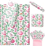 100 Sheets Tea Party Tissue Paper - Teapot, Teacup & Dessert Pattern Gift Wrap Tissue Paper for Afternoon Tea, Bridal Shower, Mother’s Day, Birthday Party Decor, DIY Crafts, 13.8 x 19.7 Inches