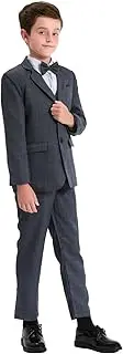 [mintgreen] Boys 6 Piece Suit Set Blazer & Trousers & Vest & Shirt & Tie with Pocket Square 116-164, Grid Blue, 140/146 cm