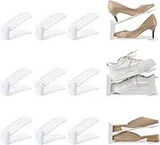 12 Pack Shoe Slots Organizer, Adjustable Level Shoe Stacker Holder, Thickening Storage Space Saving Shoe Rack Organizer, Sneakers High Heels Display Tray Rack for Closet (White)
