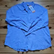 New Orvis Linen Blend Shirt Womens 2XL Blue Button Up Top Coastal Classic Preppy
