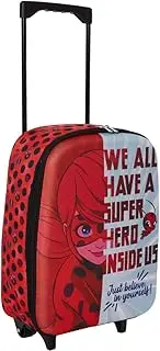 Ladybug Carry On Rolling Kids Luggage with Wheels for Girls, 18 Inch, Superhero Lady Bug Convertible Duffle Bag with Side Handle, Red, Medium, Miraculous Ladybug