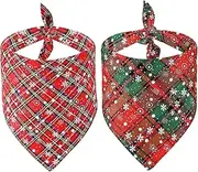 Malier 2 Pack Dog Bandana Christmas Buffalo Plaid Snowflake Pet Scarf Triangle Bibs Kerchief Set Pet Costume Accessories Decoration for Small Medium Large Dogs Cats Pets