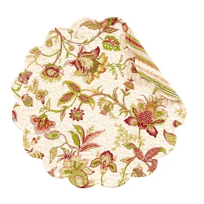 Jacobean Pink Round Quilted Single Placemat, 17"