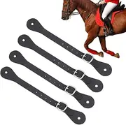 PLIGREAT 4 Pcs Black Leather Spur Straps, Single Adjustable Ply Spur Straps Western Men Women Adjustable Boot Straps for Cowboy Cowgirl Boots Horse Riding Spurs, 9.84 Inches