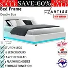 Artiss Lumi LED Bed Frame PU Leather Gas Lift Storage Double Size Bed Base White