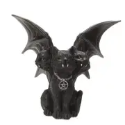 Resin Three Headed Black Cat Figurine with Wings, Indoor/Outdoor Decor for