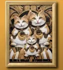 "Framed Happiness Maneki Cat Family Art | Good Luck Feng Shui Painting"