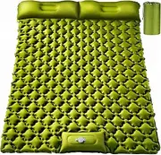 TEKIK Double Sleeping Pad, Ultralight 4" Extra-Thick Self Inflating Sleeping Mat for 2 Person with Pillow Built-in Foot Pump Portable Camping Mat for Backpacking, Hiking (Army Yellow)