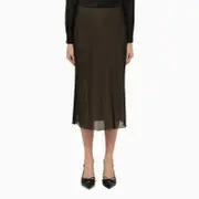 [Vince] Black and beige viscose midi skirt M Black