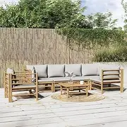 7 Piece Garden Lounge Set with Light Grey Cushions Bamboo Patio Bar Sets