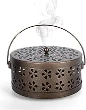 Mosquito Coils Holder Portable Fireproof Coil Incense Holder with Handle-Retro Round Metal Mosquito Coil Burner for Home,Outdoor,Camping Hanging Design Suit Mosquito Citronella Spiral Repellent Coils