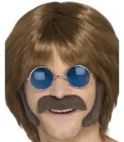 60s 70s Hippy Disguise Set Tash & Sideburns Brown Fancy Dress set by Smiffys