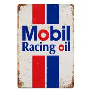 2x Mobil Racing Oil Tin Metal Sign 20x30cm Rustic Look Vintage Man Cave Car