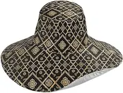 [Yoogain] Checkered Floral Gold Black Foldable Floppy Hats for Women for Outdoor Decorative viser for Womens Summer Fashionable Gorro para el sol, Checkered Floral Gold Black, One Size