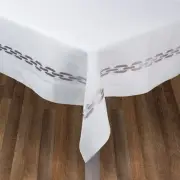 NEW Serenk Chain Linen Tablecloth Silver 160x350cm