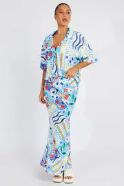 Multi Abstract Maxi Bias Skirt - Size 6, Women's Maxi Skirt