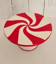 2024 Target Bullseye Christmas Ceramic Cake Stand Red & White Peppermint NEW
