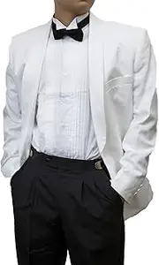 [Broadway Tuxmakers] Mens 100% Wool Adjustable Black Tuxedo Pants with Satin Stripe