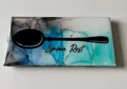 handmade blue and black spoon rest, recycled subway tile, utensil rest, resin