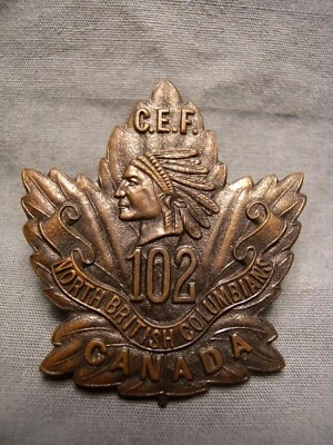 102 OVERSEAS BATTALION NORTH BRITISH COLUMBIANS WWI CAP BADGE CANADA C.E.F.