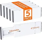 Lifewit 5 Pack Drawer Dividers Plastic 4" High, 11-17" Adjustable Drawer Organisers for Clothes, Expandable Dresser Separators in Bedroom/Bathroom/Kitchen/Office Organization and Storage