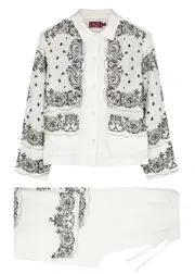Desmond & Dempsey Bandana-print Linen Pyjama set - Cream M (UK12 / M)