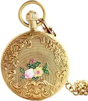 [HALAHAI] Pocket Watch Carved Vintage Mechanical Movement Pocket Watch, Roman Numerals Scale Mens Womens Watch Pocket Watches