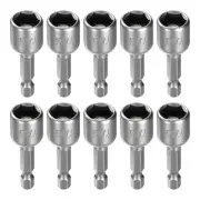 10pcs Nut Driver Drill Bit 7/16" 6-Point Socket 1/4" Hex Shank Magnetic Setter