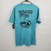 Volcom Goalden Bear Short Sleeve Tee Men Size Medium NWT Cali Blue Heather