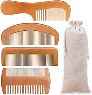 4 Pcs Natural Bamboo Comb Set for Women & Men - Wide Tooth Detangling, Beard & Labor Combs for Curly, Thick, Wavy Hair with Gift Bag