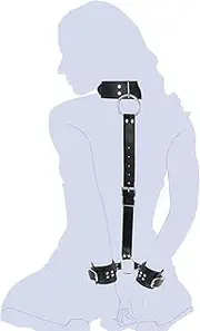 Neck to Wrist Restraints kit, Frisky Beginner Behind Back Handcuffs Collar, Adjustable Bondage Set, Couple SM Sex Game Tool(Black)