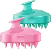 HEETA Hair Scalp Massager Shampoo Brush 2 Pack, Soft Silicone Bristles to Remove Dandruff, Waterproof Hair Scrubber for Both Wet Dry Hair, Suitable for Men & Women (Green & Pink)