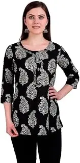[ladyline] Womens 100% Cotton Tunic Top - Printed Embroidered Ethnic Jaipuri Short Kurti Kurta Indian