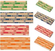 ESSENTIAL 100 pcs Assorted Packed Flat Stripped Coin Wrappers, Coin Rolls Wrappe