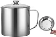 Leona Co Oil Strainer Pot Grease Can 1.8L Food Strainer Stainless Steel Oil Storage Container for Home Oil Keeper with Fine Mesh Strainer Dust-Proof Lid Non-Slip Tray