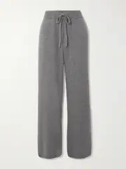 [The Elder Statesman] The Elder Statesman - Cashmere Wide-leg Track Pants - Gray - medium medium Gray