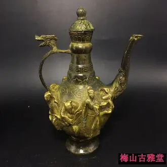 銅製・酒壺・茶壺□八仙過海□酒壺、置物