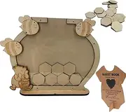 The Pooh Bear Guest Book Alternative - Bee Themed Baby Shower Memory Kit with Wooden Welcome Sign & 45 Hexagon Cards for Birthday/Weeding Party Decor