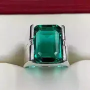 Antique Emerald Cut Simulated Green Emerald Men's Wedding Ring Silver 925