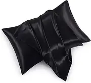 HommxJF Satin Pillowcases with Zipper （20x26）,Standard Size Pillowcases Set of 2, Black Silk Pillowcase for Hair and Skin