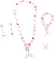 GARVALON 1 Set Children's Necklace Unicorn Bracelet Pearl Pendant Girl Princess Necklace Bracelet Pearl Jewelry Bangles for Accessories for Earring Mermaid Ring Resin Pink