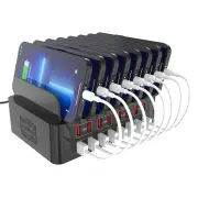 YFY-A55 150W 16-Port USB Charger 16USB-A Fast Charging Desktop Charging Station with 8 Bracket Slot EU Plug for iPhone 1