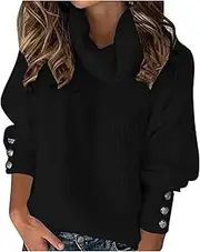 [Howstar] Women Christmas Graphic Printed Sweaters Women's Turtleneck Chunky Sweaters Oversized Ribbed Knit Pullover Jumper Tops Winter Slouchy Loose Sweater Black