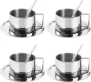 4 Pack 6.8 Oz Coffee Cups Set, Stainless Steel Espresso Cup with Saucer and Spoo