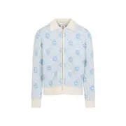 [Casablanca] Casablanca-Light Blue Monogram Zip Up Merino Wool Sweater-Uomo M STAND