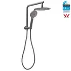 Gun Metal Round 10" Rain Shower Head Hand Held 2 In 1 Gooseneck Wall Arm Set