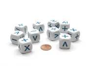 Pack of 10 20mm D6 Math Operation Six Function Dice - White with Blue Etches