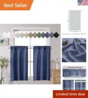 Versatile 24 Inch Blue Faux Linen Curtains - Filter Light in Style for Your Home